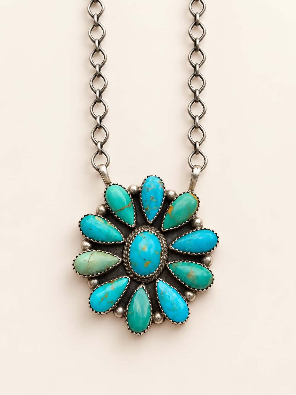 Debra Smith Sterling Silver Turquoise Cluster Pendant Necklace